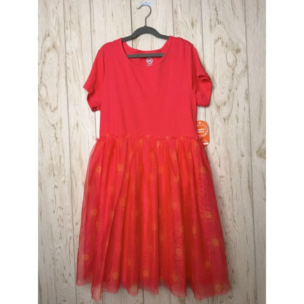 Wonder Nation Girls Tutu Dress with Short Sleeves Melon Delight XL